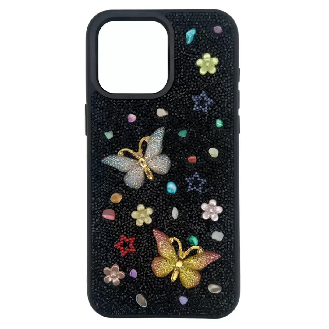 Samsung Galaxy S24 FE Butterfly and Diamond Bling Case Black